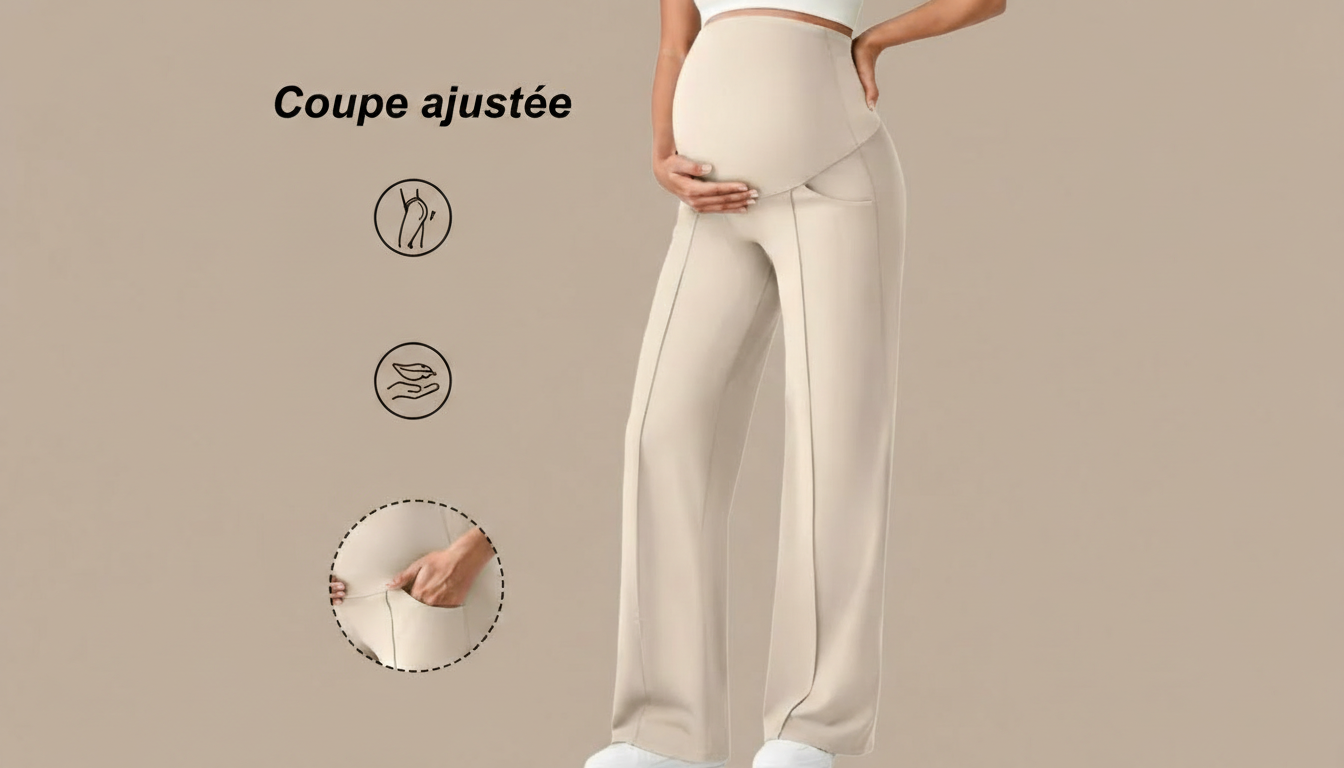 Pantalon de Grossesse Confort Premium – Maintien du Ventre & Coupe Droite